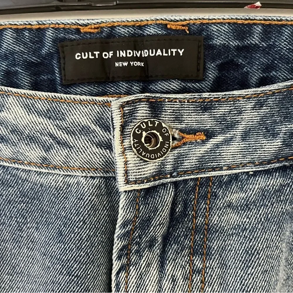 Cult of Individuality Rocker Slim Distressed‎ Jeans Rips Studs Ink, 40x33 NWT